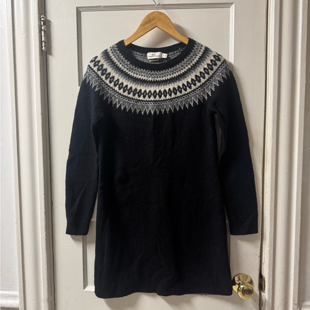 Vineyard Vines Black and White Crew Neck Sweater Dress With Cashmere